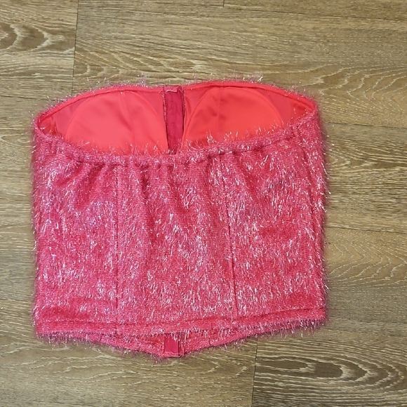DOLLS KILL 3X CORSET Pink Fuzzy glittery Strapless Top - Picture 5 of 6